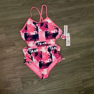 Limited Too Girls Palm Tree Tropical Side Cut Out One Piece Swim Suit